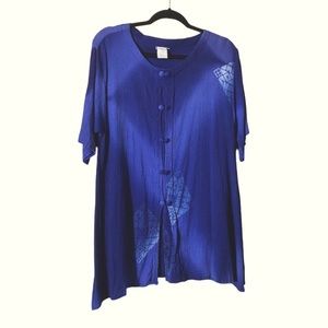 Vintage shirt beach blue boho short Sleeve Blouse Buttons women’s size L